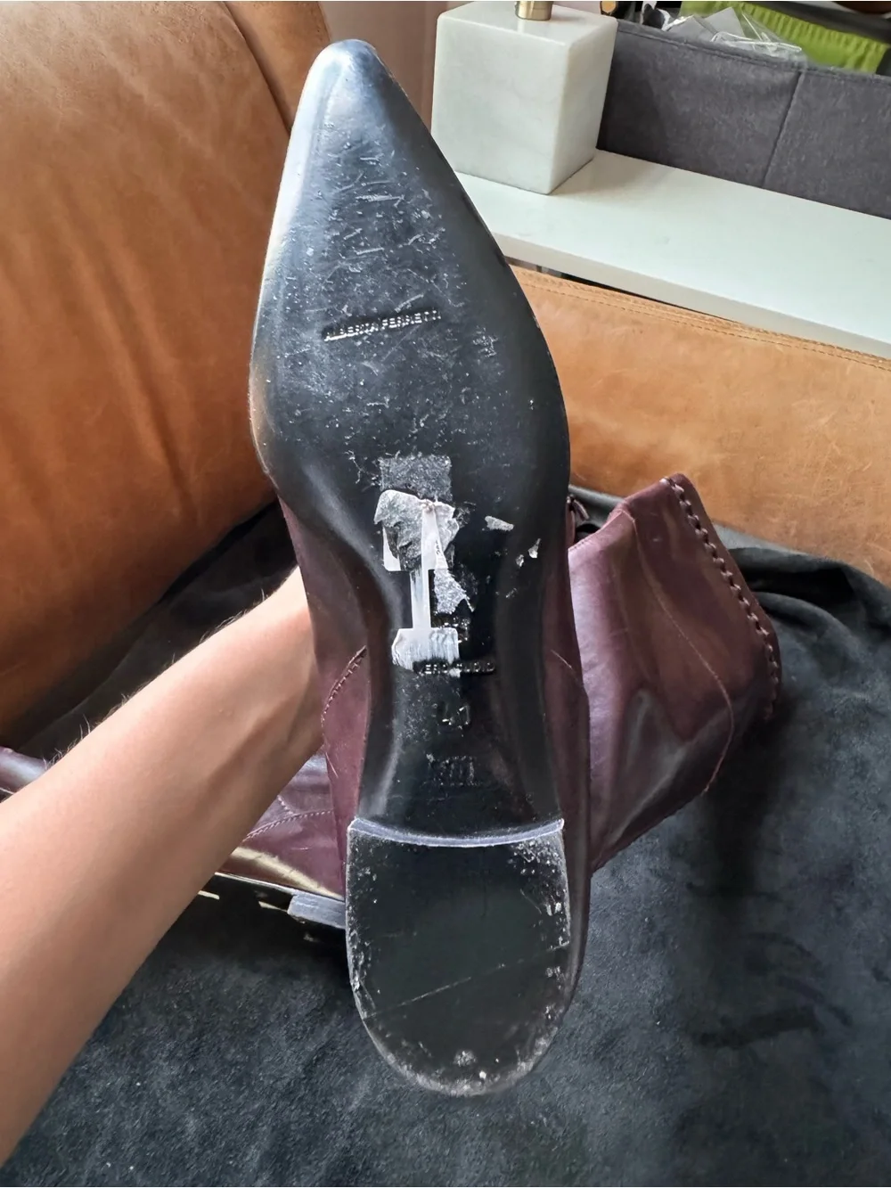 Alberta Ferretti Tall Leather knee high Boots deep purple maroon pointed toe